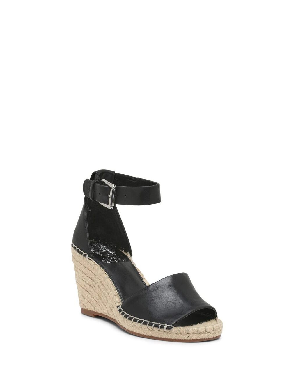 Vince Camuto - Women's Black Leather Espadrille Wedge Sandals, Size 8.5